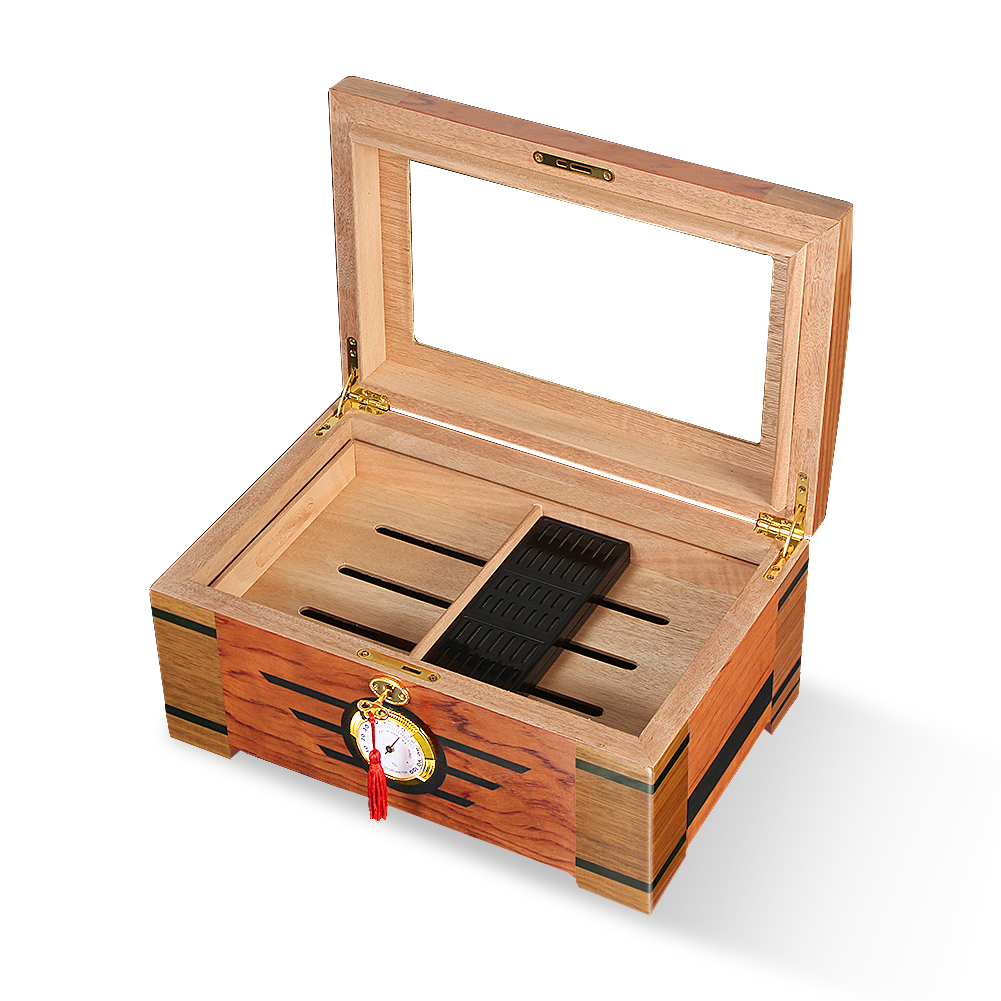 Wooden Cigar Box with Glass Lid